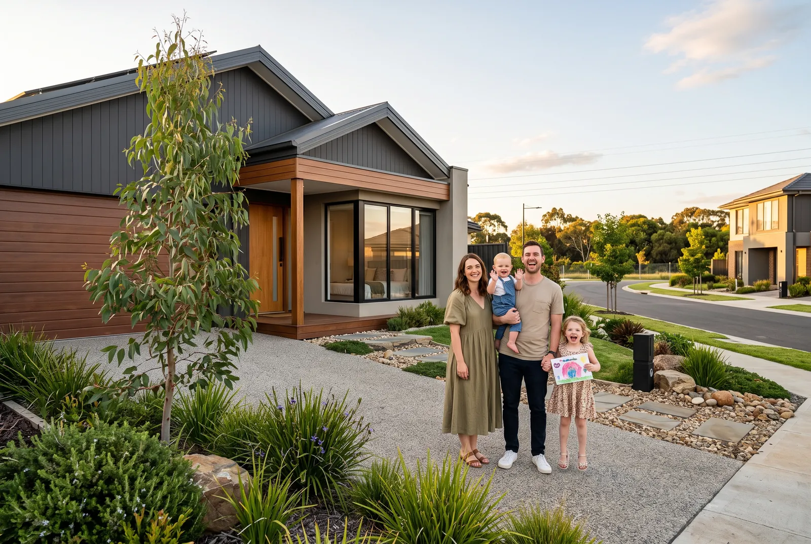 Indicative modern family home frontage with landscaped garden